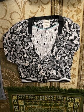 Nümph Black & White Printed Shirt with Teal Piping